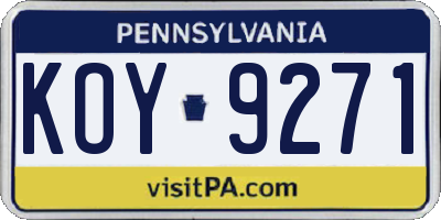 PA license plate KOY9271