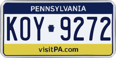 PA license plate KOY9272