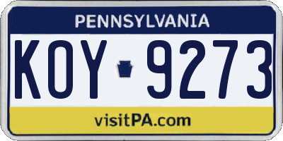 PA license plate KOY9273