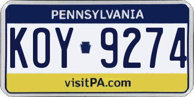 PA license plate KOY9274