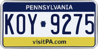 PA license plate KOY9275