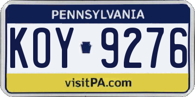PA license plate KOY9276