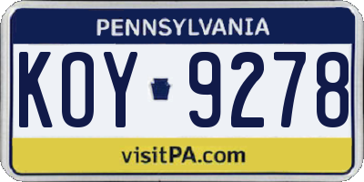 PA license plate KOY9278