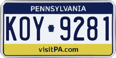 PA license plate KOY9281