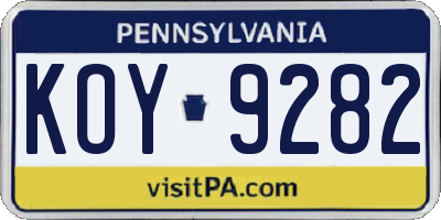 PA license plate KOY9282