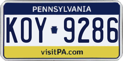 PA license plate KOY9286