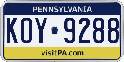 PA license plate KOY9288