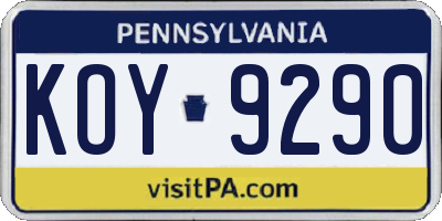 PA license plate KOY9290