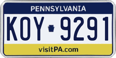 PA license plate KOY9291