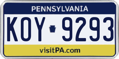 PA license plate KOY9293