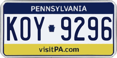 PA license plate KOY9296