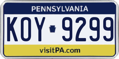 PA license plate KOY9299