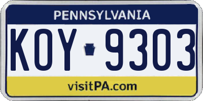 PA license plate KOY9303