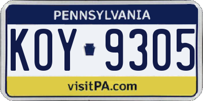 PA license plate KOY9305