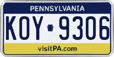 PA license plate KOY9306