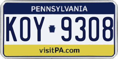 PA license plate KOY9308