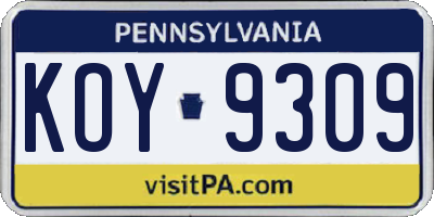 PA license plate KOY9309