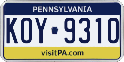 PA license plate KOY9310