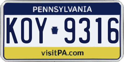 PA license plate KOY9316