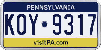 PA license plate KOY9317