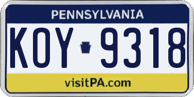 PA license plate KOY9318