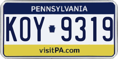 PA license plate KOY9319