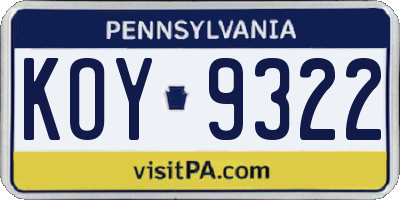 PA license plate KOY9322