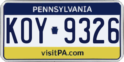 PA license plate KOY9326