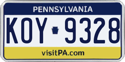 PA license plate KOY9328