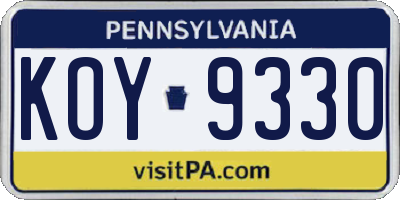PA license plate KOY9330