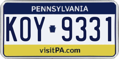 PA license plate KOY9331