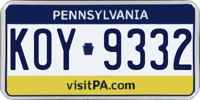 PA license plate KOY9332