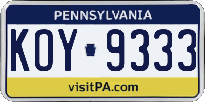 PA license plate KOY9333