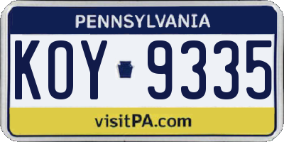 PA license plate KOY9335