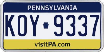 PA license plate KOY9337