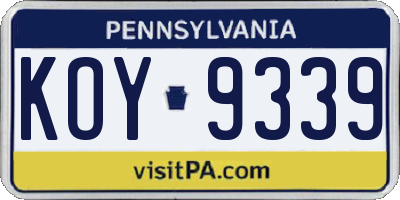 PA license plate KOY9339