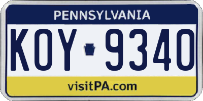 PA license plate KOY9340
