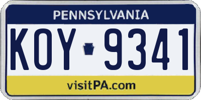 PA license plate KOY9341