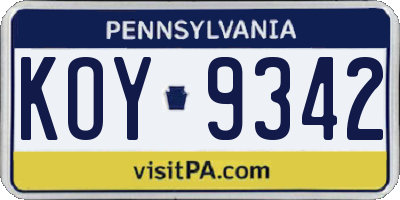 PA license plate KOY9342