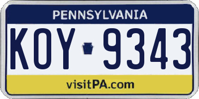 PA license plate KOY9343