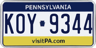 PA license plate KOY9344