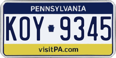 PA license plate KOY9345
