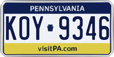 PA license plate KOY9346