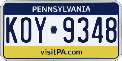 PA license plate KOY9348