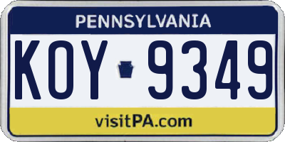 PA license plate KOY9349
