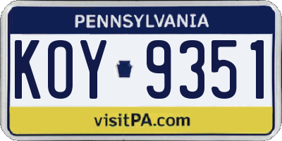 PA license plate KOY9351