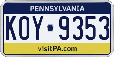 PA license plate KOY9353
