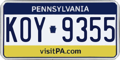 PA license plate KOY9355