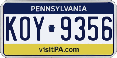 PA license plate KOY9356