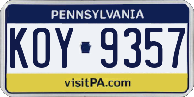 PA license plate KOY9357